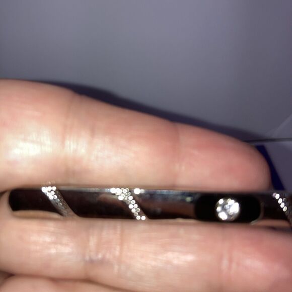 Sterling Silver Tie Clip Bar With Crystal Formal Wear Accessory Men Wedding - Picture 3 of 4